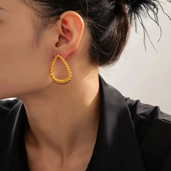 Lovcia Elegant 18K Gold-Plated Twist Hoop Earrings for Women-Earrings-Gold-One Size-Gold
