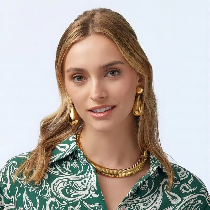 Lovcia Elegant 18K Gold Titanium Steel Teardrop Earrings for Women-Earrings-TE6954 G-18K-TE6954 G