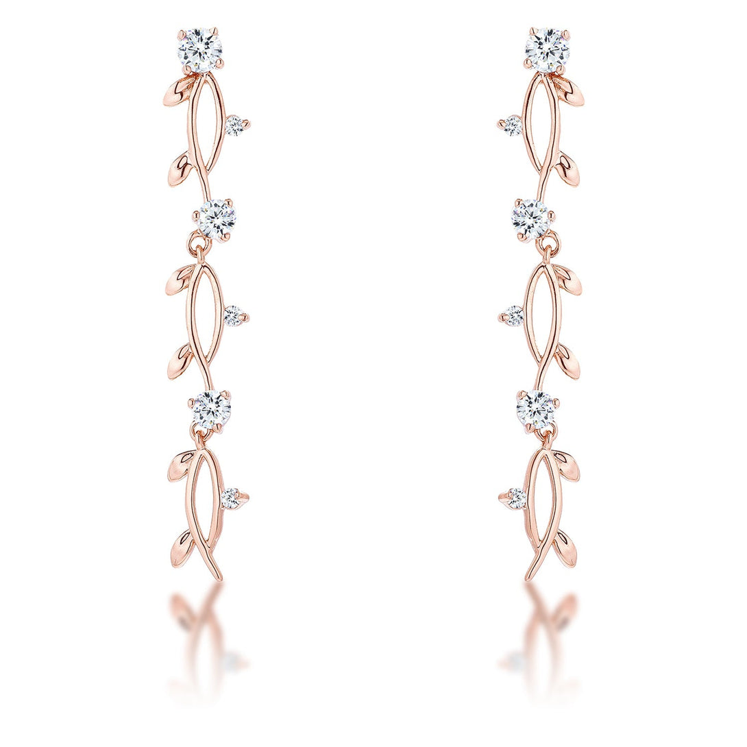 Lovcia Elegant 1.1Ct Rose Gold Vine Design Dangling Earrings-Earrings-