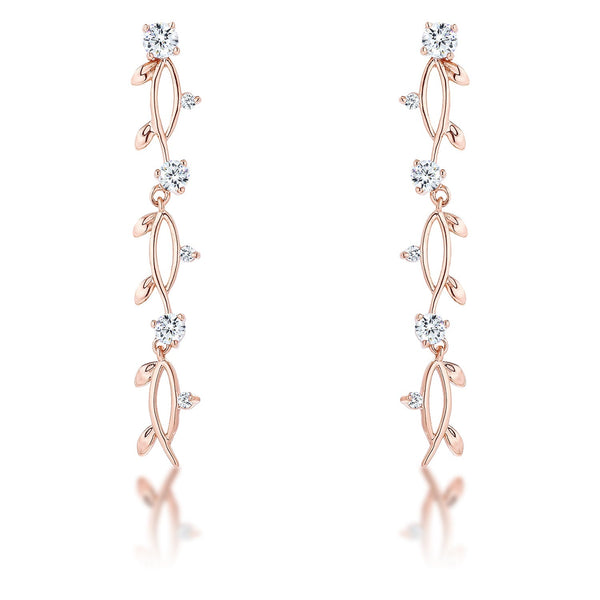 Lovcia Elegant 1.1Ct Rose Gold Vine Design Dangling Earrings-Earrings-