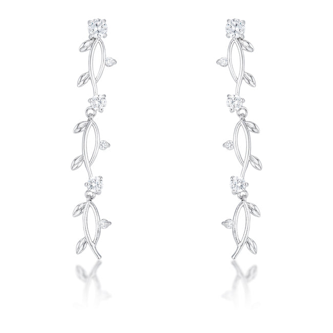 Lovcia Elegant 1.1Ct Round Cut Rhodium-Plated Vine Earrings-Earrings-