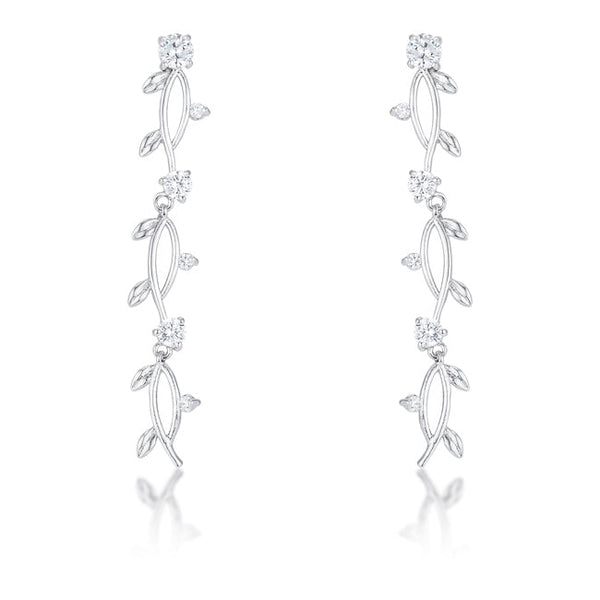Lovcia Elegant 1.1Ct Round Cut Rhodium-Plated Vine Earrings-Earrings-