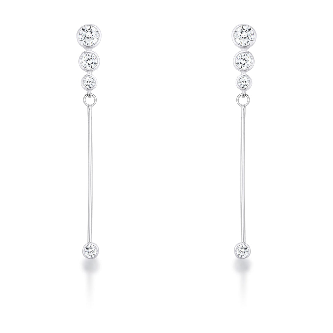 Lovcia Elegant 1.2Ct Rhodium Plated Graduated Drop Cubic Zirconia Earrings-Earrings-