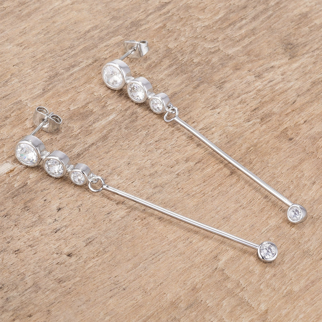 Lovcia Elegant 1.2Ct Rhodium Plated Graduated Drop Cubic Zirconia Earrings-Earrings-