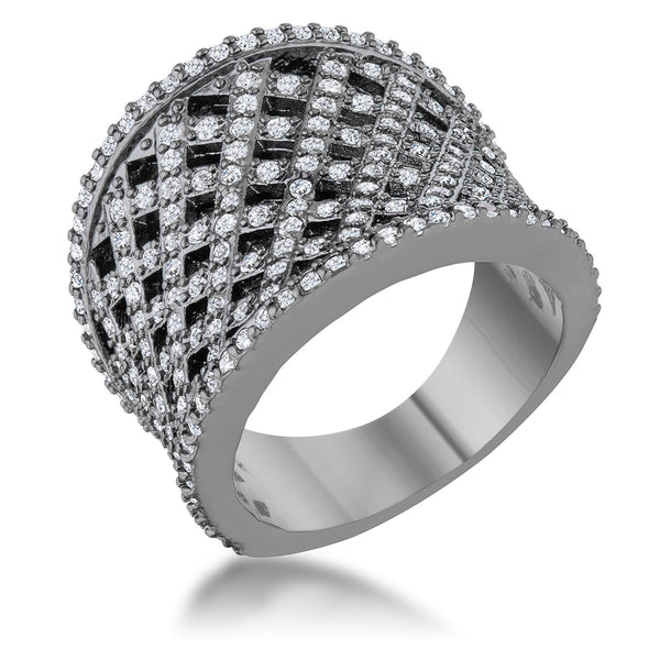Lovcia Elegant 1.4ct CZ Hematite Pave-Set Wide Woven Ring-Rings-5-5