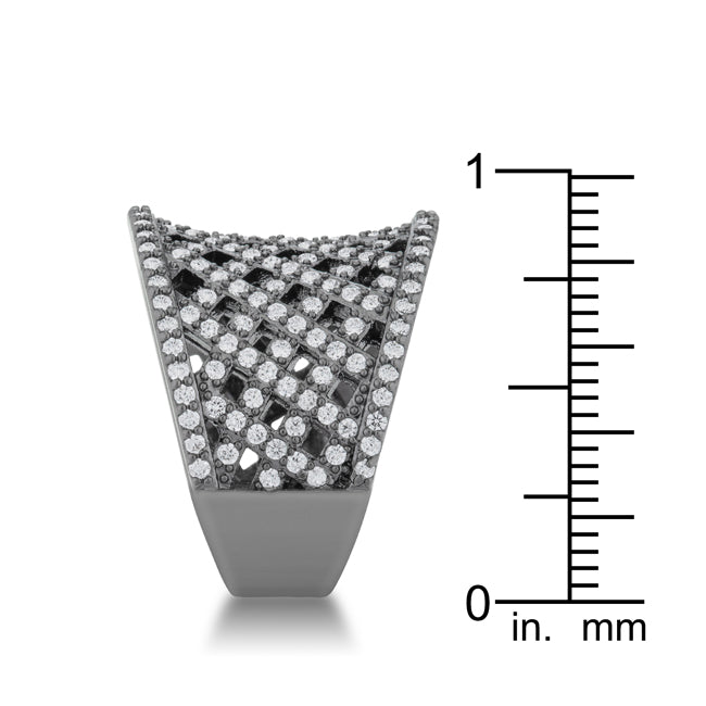 Lovcia Elegant 1.4ct CZ Hematite Pave-Set Wide Woven Ring-Rings-5-5