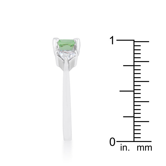 Lovcia Elegant 1.8ct Peridot and Trillion CZ Rhodium Cushion Cut Ring-Rings-5-5