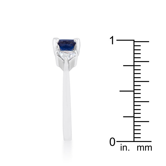 Lovcia Elegant 1.8ct Sapphire CZ Cushion Cut Rhodium Engagement Ring with Trillion Accents-Rings-5-5