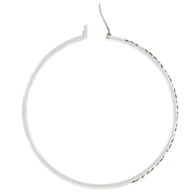 Lovcia Elegant 2-Inch Rhodium-Plated Cubic Zirconia Hoop Earrings-Earrings-