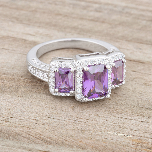 Lovcia Elegant 2.3ct Amethyst Trio Rhodium Cocktail Ring-Rings-5-5