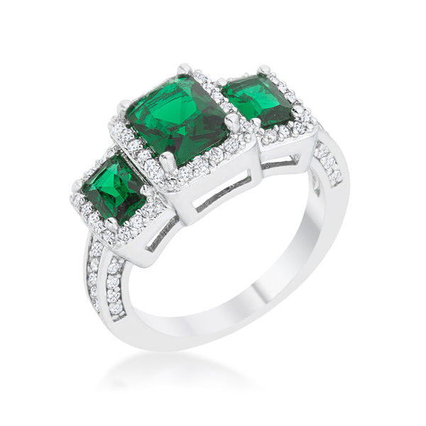 Lovcia Elegant 2.3ct Emerald CZ Rhodium Trio Cocktail Ring-Rings-5-5