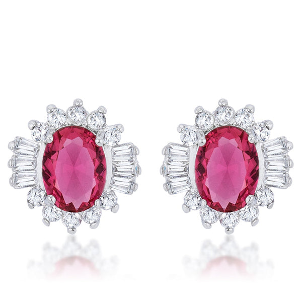 Lovcia Elegant 3.3ct Ruby CZ Rhodium-Plated Oval Stud Earrings-Earrings-