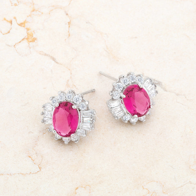 Lovcia Elegant 3.3ct Ruby CZ Rhodium-Plated Oval Stud Earrings-Earrings-