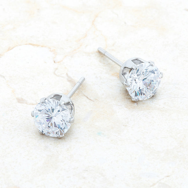 Lovcia Elegant 3.4ct CZ Rhodium-Plated Stainless Steel Stud Earrings-Earrings-