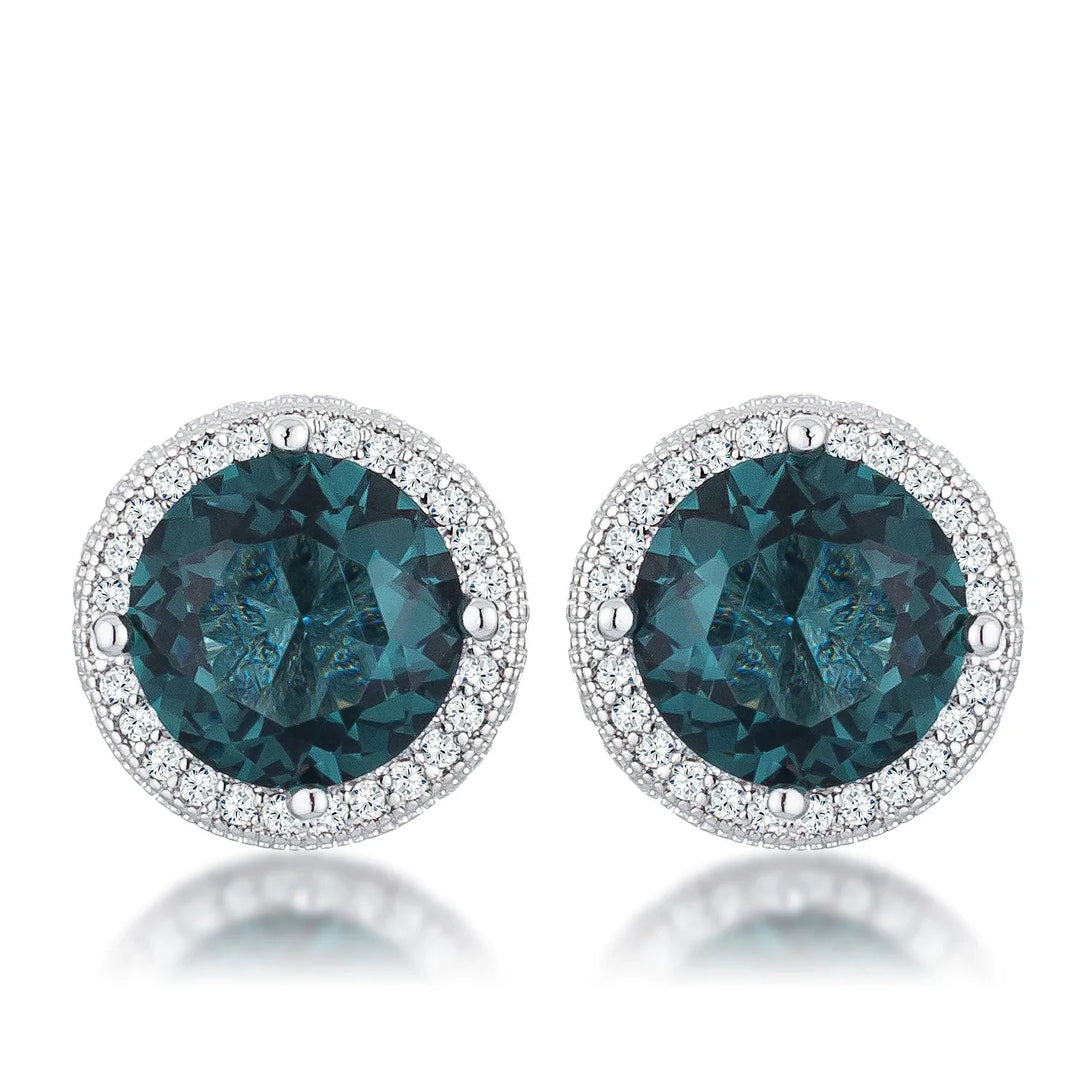 Lovcia Elegant 5.84 Ct Rhodium Blue Green CZ Halo Stud Earrings-Earrings-