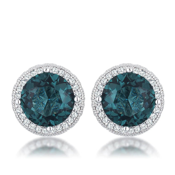 Lovcia Elegant 5.84 Ct Rhodium Blue Green CZ Halo Stud Earrings-Earrings-
