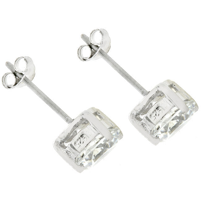 Lovcia Elegant 6.25 MM Round Cubic Zirconia Stud Earrings in Silver-Earrings-