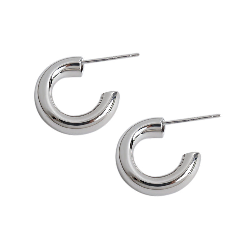 Lovcia Elegant 925 Sterling Silver C-Shaped Hoop Earrings for Women with 18K Gold/Rhodium Plated-Earrings-Rhodium-Rhodium