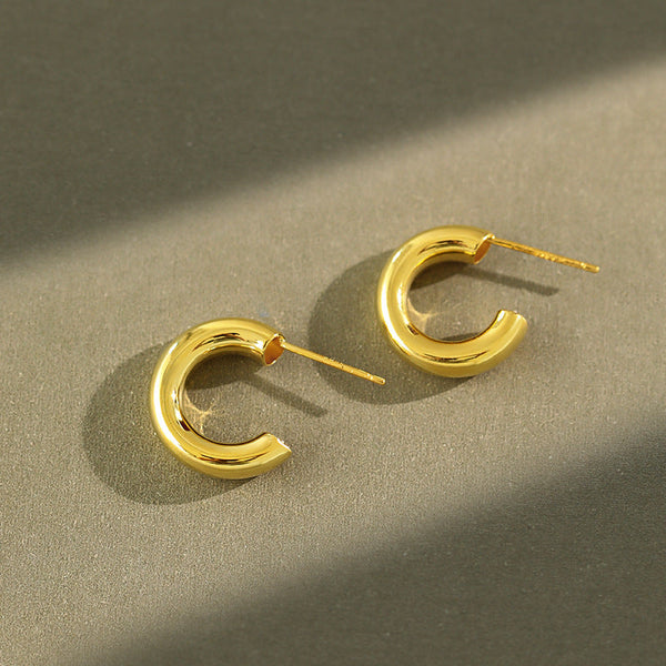 Lovcia Elegant 925 Sterling Silver C-Shaped Hoop Earrings for Women with 18K Gold/Rhodium Plated-Earrings-Yellow Gold-Yellow Gold