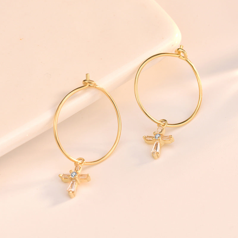 Lovcia Elegant 925 Sterling Silver Cross Circle Hoop Earrings for Women with AAA Cubic Zirconia-Earrings-Silver-Silver