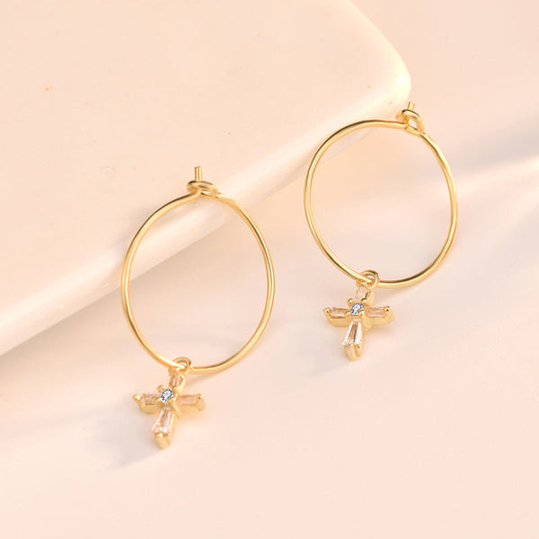 Lovcia Elegant 925 Sterling Silver Cross Circle Hoop Earrings for Women with AAA Cubic Zirconia-Earrings-Silver-Silver