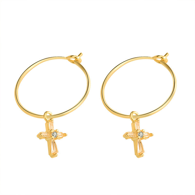 Lovcia Elegant 925 Sterling Silver Cross Circle Hoop Earrings for Women with AAA Cubic Zirconia-Earrings-Silver-Silver
