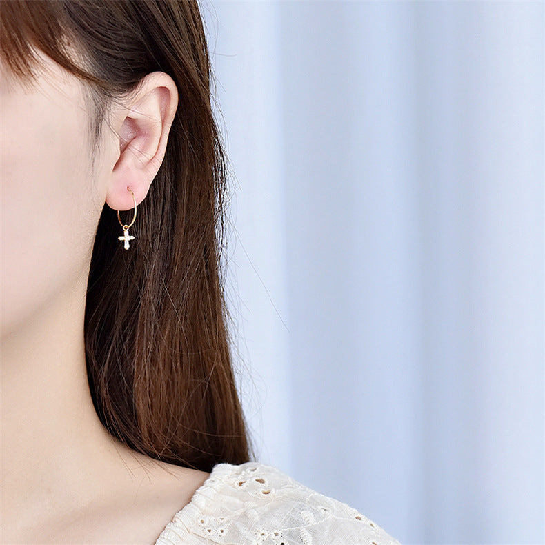 Lovcia Elegant 925 Sterling Silver Cross Circle Hoop Earrings for Women with AAA Cubic Zirconia-Earrings-Silver-Silver