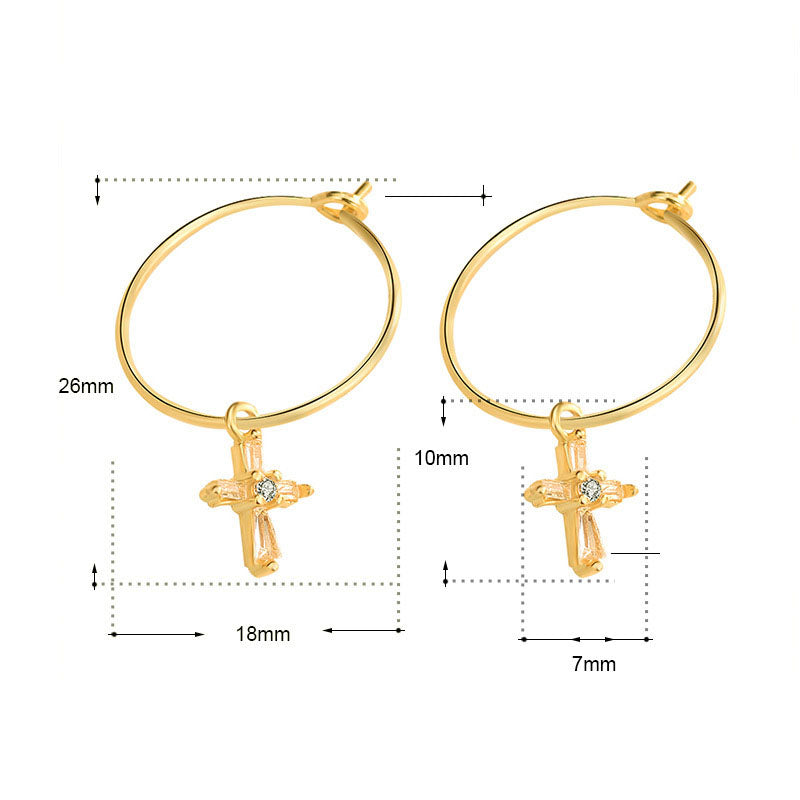 Lovcia Elegant 925 Sterling Silver Cross Circle Hoop Earrings for Women with AAA Cubic Zirconia-Earrings-Silver-Silver