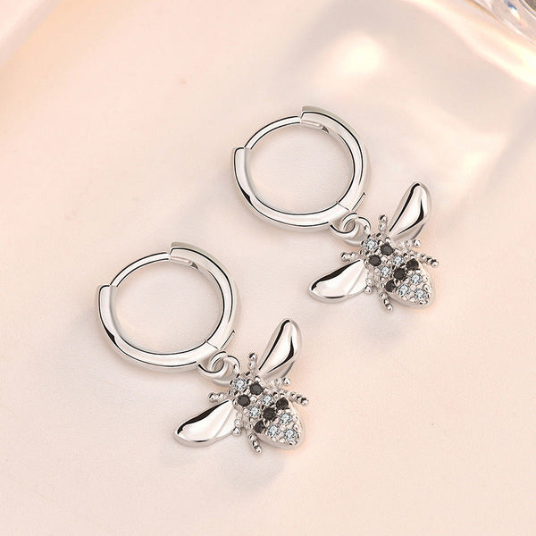 Lovcia Elegant 925 Sterling Silver Hoop Earrings for Women with CZ Honey Bee Design-Earrings-Silver-Silver