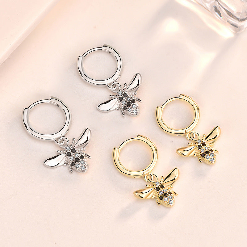 Lovcia Elegant 925 Sterling Silver Hoop Earrings for Women with CZ Honey Bee Design-Earrings-Silver-Silver