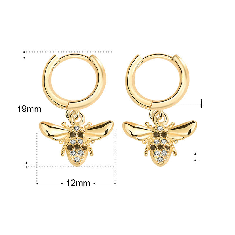 Lovcia Elegant 925 Sterling Silver Hoop Earrings for Women with CZ Honey Bee Design-Earrings-Silver-Silver