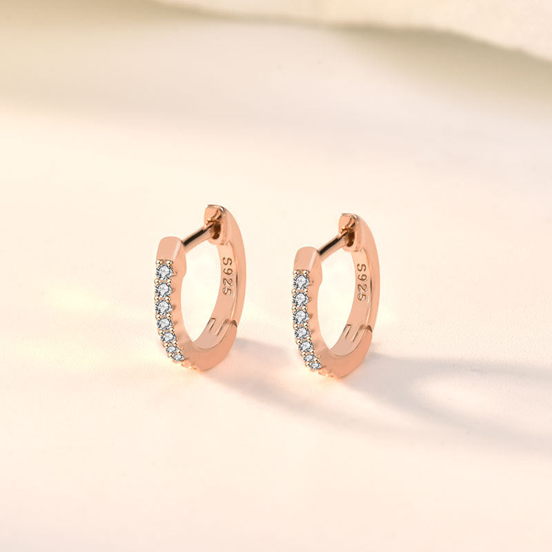 Lovcia Elegant 925 Sterling Silver Huggie Hoop Earrings for Women with AAA Cubic Zirconia-Earrings-Rose Gold-Rose Gold
