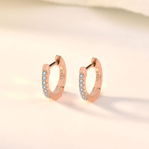 Lovcia Elegant 925 Sterling Silver Huggie Hoop Earrings for Women with AAA Cubic Zirconia-Earrings-Rose Gold-Rose Gold