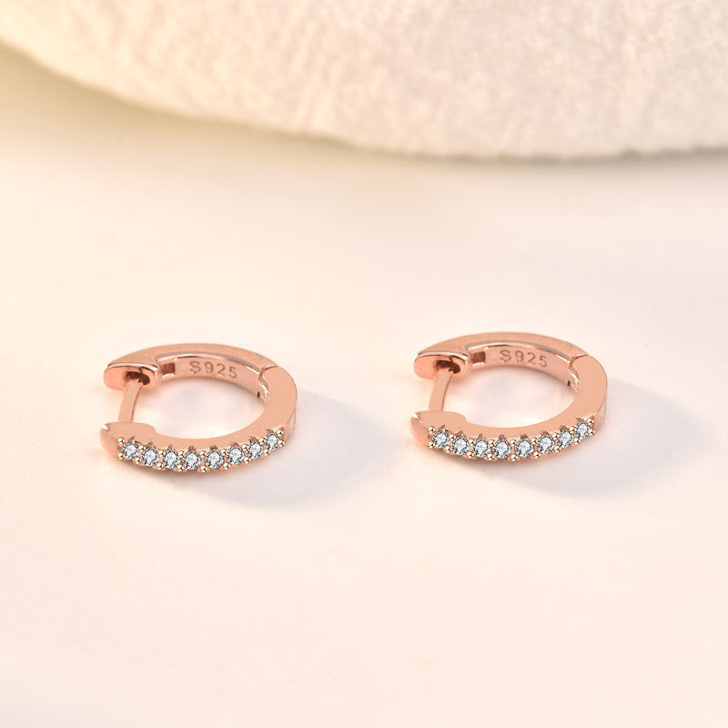 Lovcia Elegant 925 Sterling Silver Huggie Hoop Earrings for Women with AAA Cubic Zirconia-Earrings-Rose Gold-Rose Gold