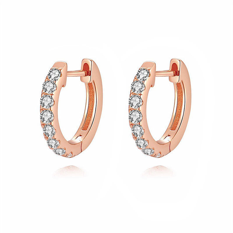 Lovcia Elegant 925 Sterling Silver Huggie Hoop Earrings for Women with AAA Cubic Zirconia-Earrings-Rose Gold-Rose Gold