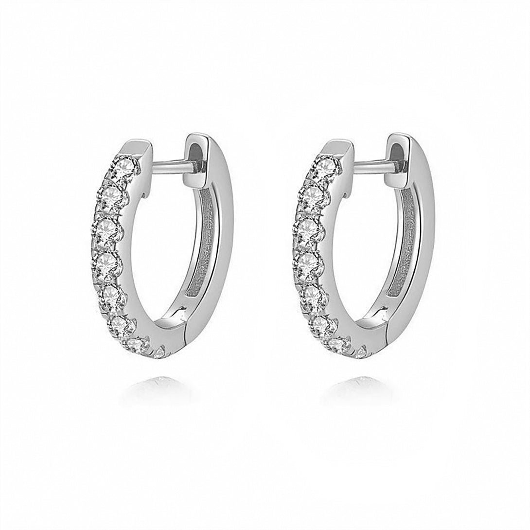 Lovcia Elegant 925 Sterling Silver Huggie Hoop Earrings for Women with AAA Cubic Zirconia-Earrings-Silver-Silver