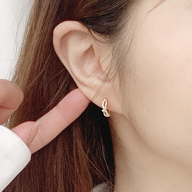 Lovcia Elegant 925 Sterling Silver Mini Bow-knot Hoop Earrings for Women with AAA Cubic Zirconia-Earrings-Silver-Silver