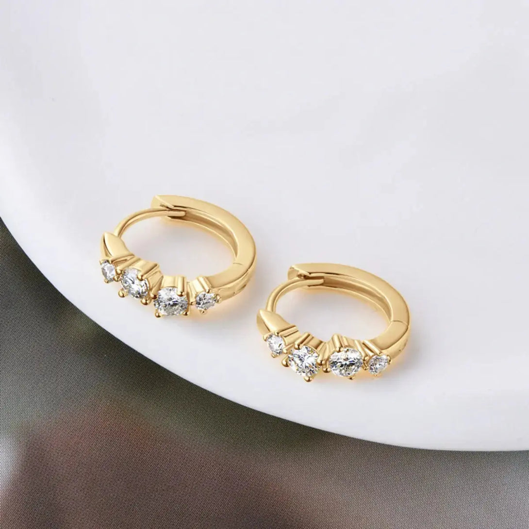 Lovcia Elegant 925 Sterling Silver Moissanite Huggie Earrings with Certificate for Women-Earrings-Gold-One Size-Gold