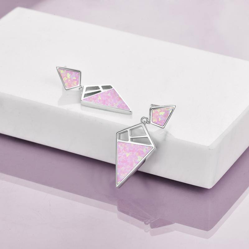 Lovcia Elegant 925 Sterling Silver Opal Geometric Dangle Stud Earrings-Earrings-Abalone Shell-Abalone Shell