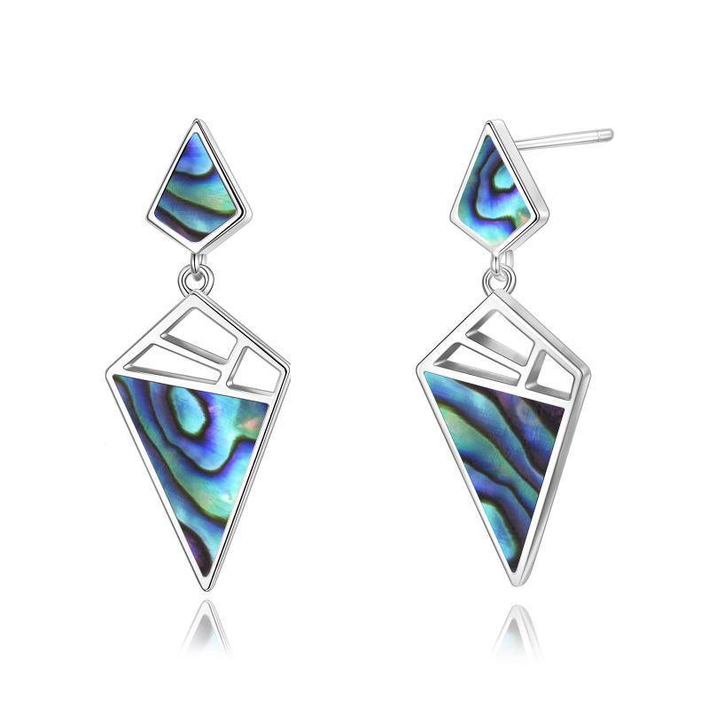 Lovcia Elegant 925 Sterling Silver Opal Geometric Dangle Stud Earrings-Earrings-Abalone Shell-Abalone Shell