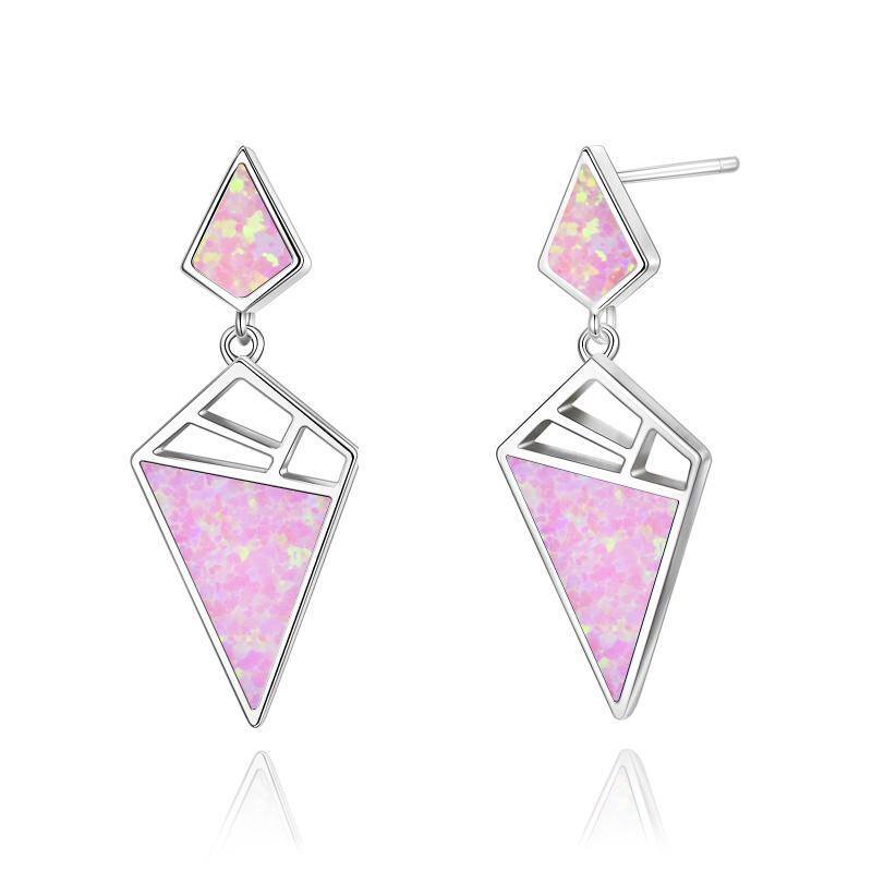 Lovcia Elegant 925 Sterling Silver Opal Geometric Dangle Stud Earrings-Earrings-Pink-Pink