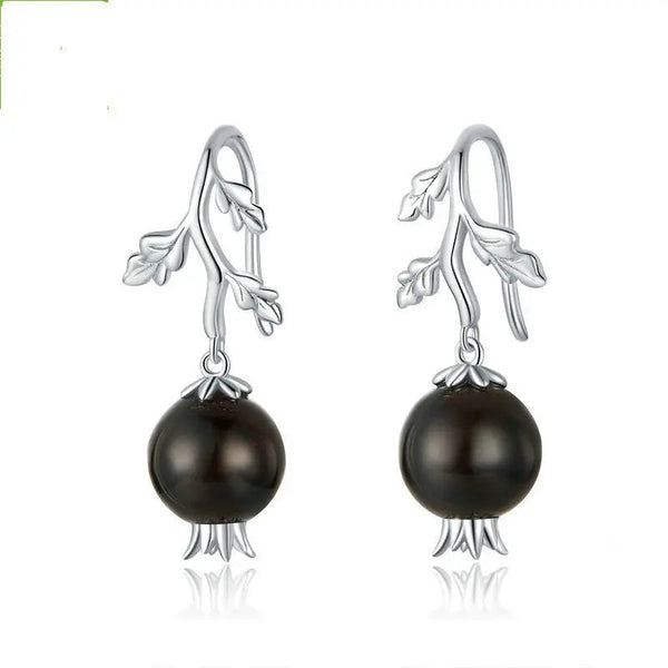 Lovcia Elegant 925 Sterling Silver Pomegranate Earrings for Women with Black Crystals-Earrings-Silver-Silver