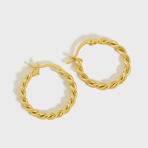 Lovcia Elegant 925 Sterling Silver Twisted Circle Huggie Hoop Earrings for Women-Earrings-Yellow Gold-Yellow Gold