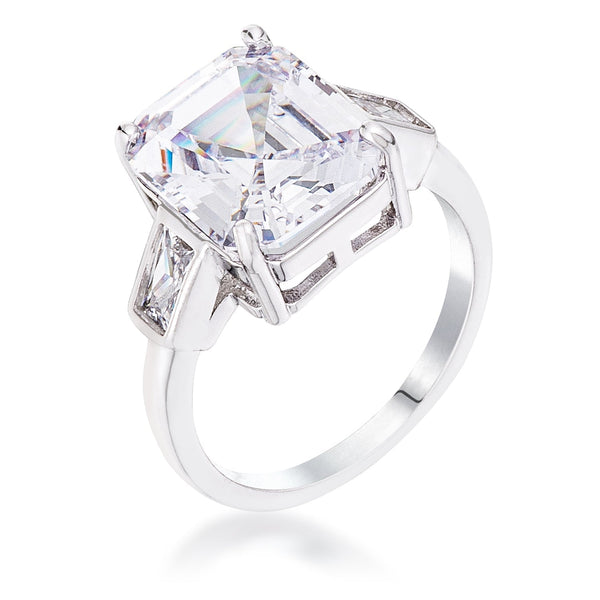 Lovcia Elegant 9.71 Ct Triple Stone Emerald Cut CZ Rhodium Ring-Rings-5-5