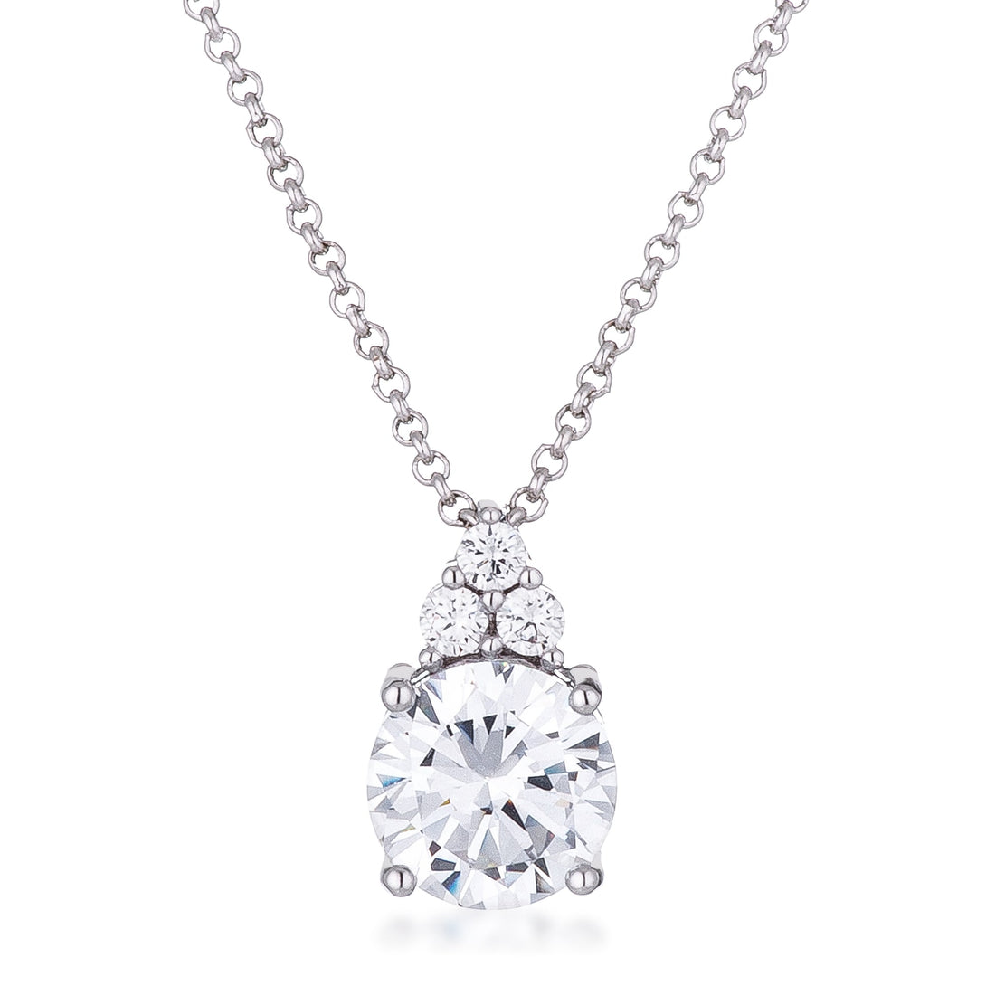 Lovcia Elegant 9mm Clear CZ Pendant with Rhodium Plating-Pendants-