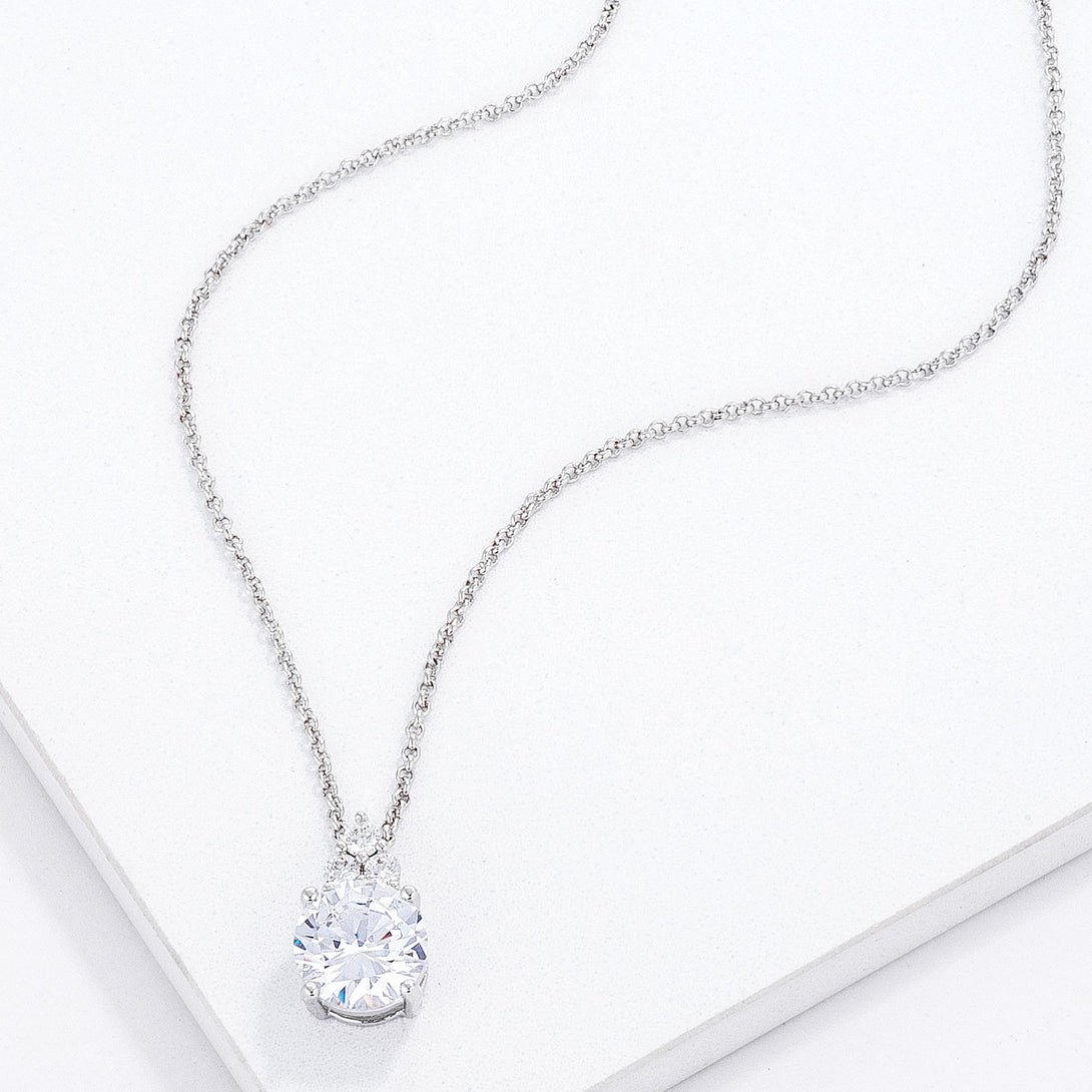 Lovcia Elegant 9mm Clear CZ Pendant with Rhodium Plating-Pendants-