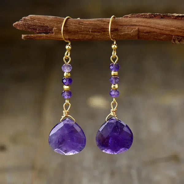 Lovcia Elegant Amethyst Gold-Plated Dangle Earrings for Women-Earrings-Electric Purple-One Size-Electric Purple