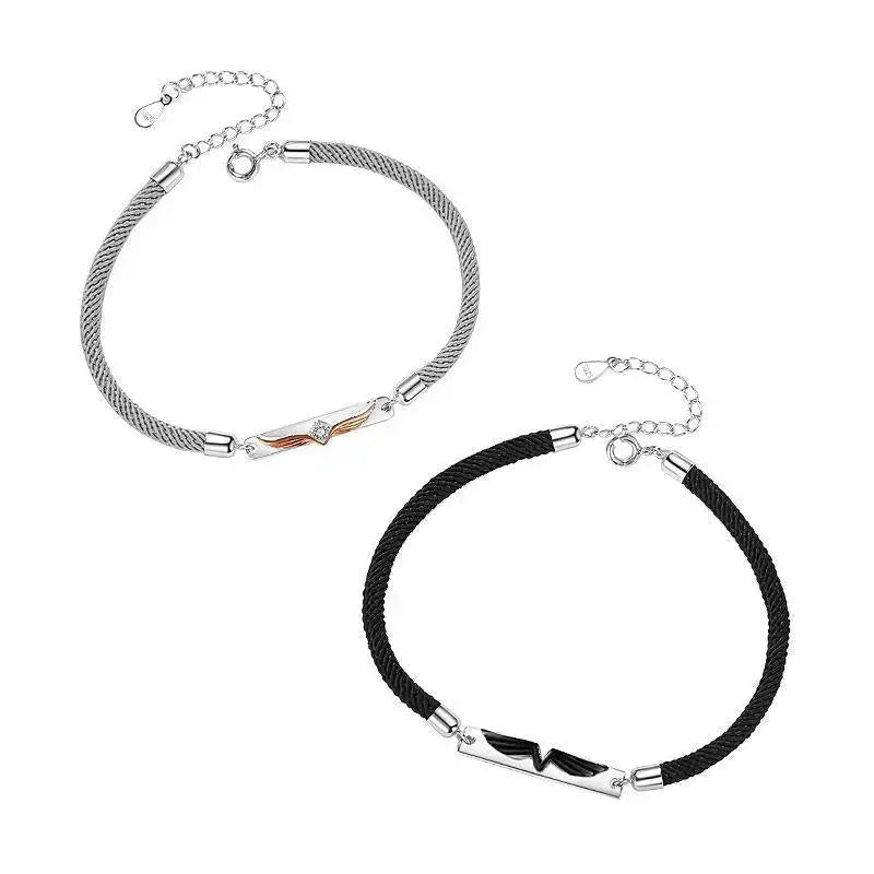 Lovcia Elegant Angel Wings Sterling Silver 925 Couple Bracelet - A Symbol of Love and Style-Bracelets-A pair-A pair