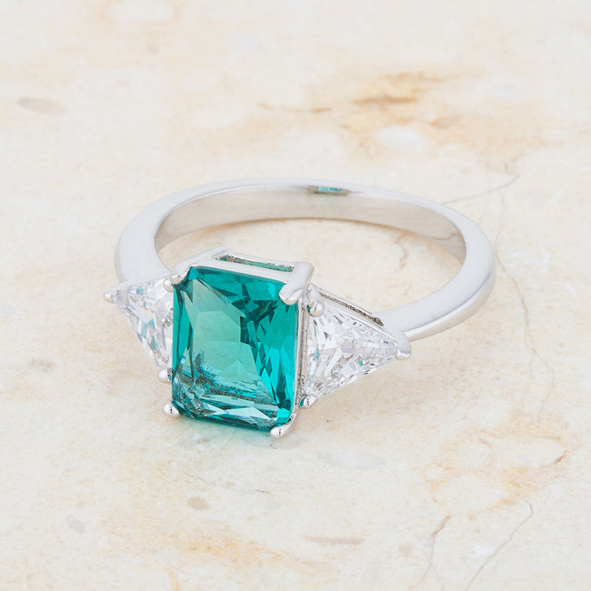 Lovcia Elegant Aqua Radiant Rhodium Engagement Ring-Rings-7-7