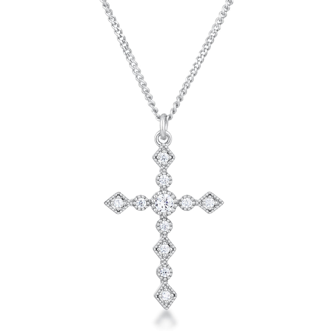 Lovcia Elegant Art Deco Silvertone CZ Cross Necklace-Pendants-